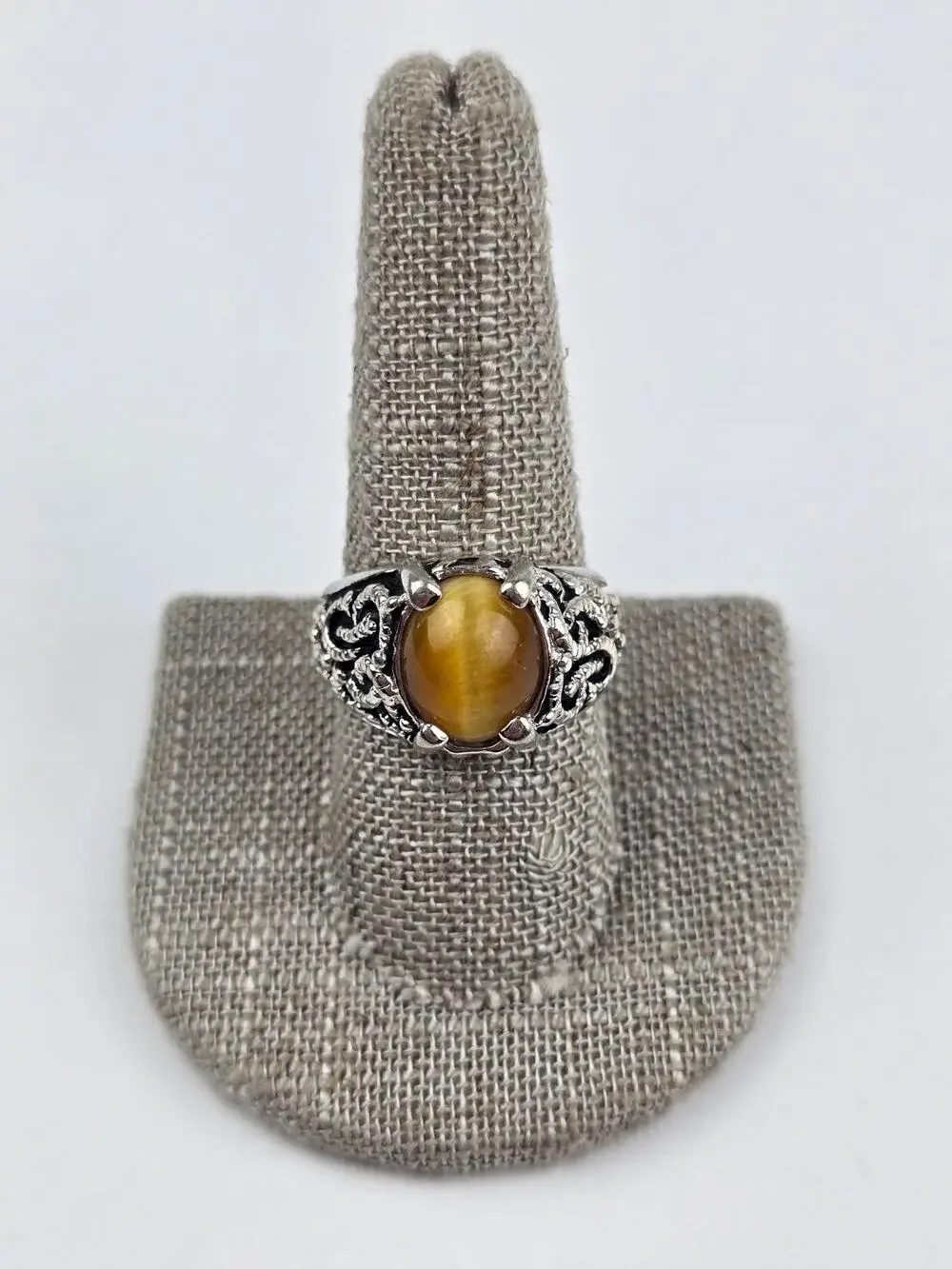 Men's Tiger's Eye sterling silver ring Medieval design Size 9.5 Tribal